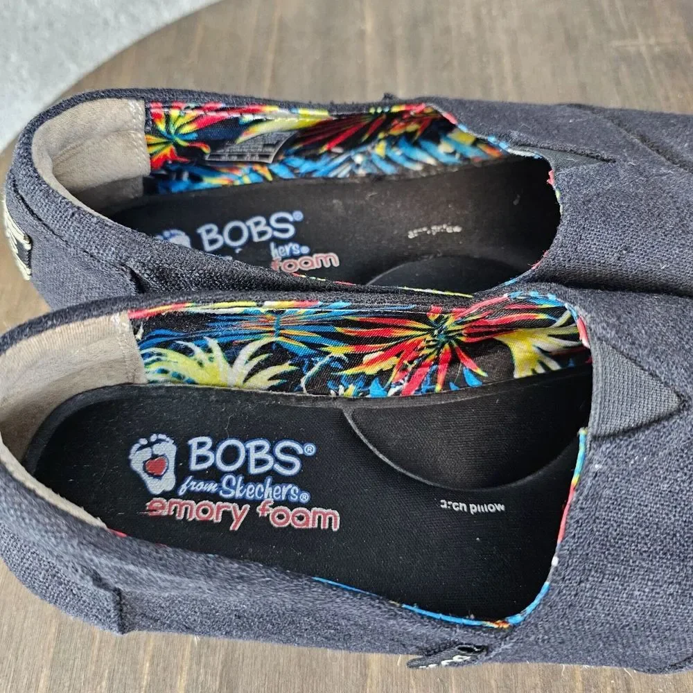 BOBS Skechers Womens Size 9 Jinx Black Espadrilles Wedge Arch Pillow Memory Foam